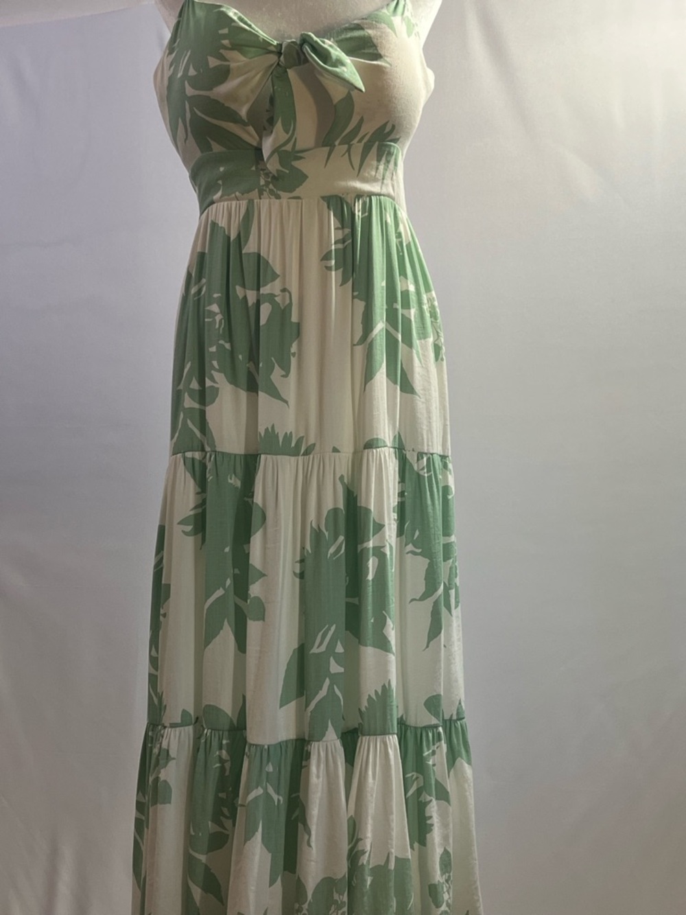 Tie-Front Maxi Dress in Green Leaf Print